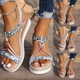 thumbnail image 2 of Espadrilles for Women Open Toe Wedge Sandals Boho Braided Band Beaded T-Strap 2026 Beach Vacation Shoes Gold Size 6, 2 of 8