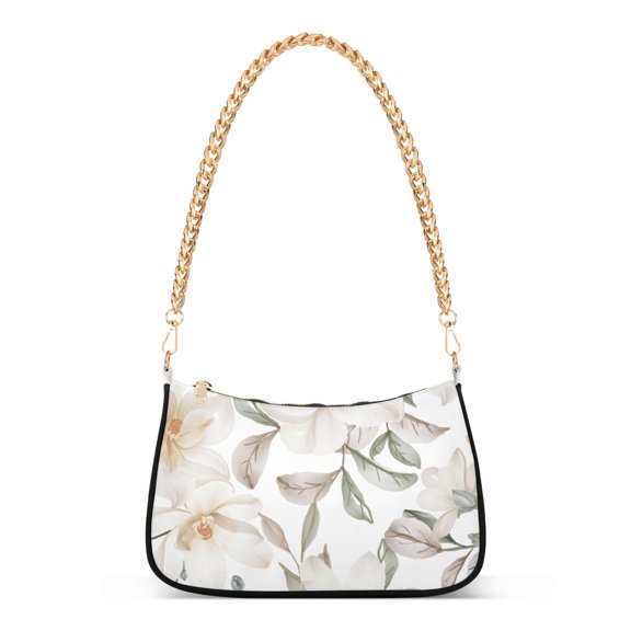 Spring Flowers Magnolia White Womens Chain Shoulder Bag Tote Handbag Clutch Hobo Purse with Zipper for Travel Casual