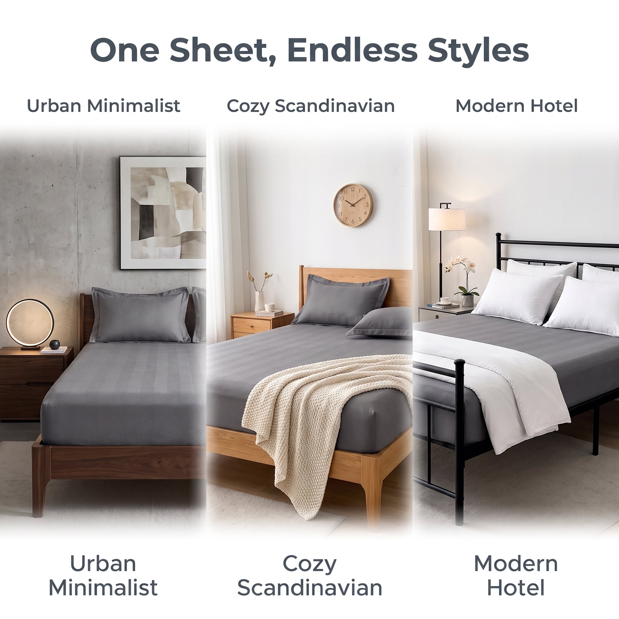Unique Bargains Fitted Sheet Polyester Ripple Bed Sheets for Sleep Dark Grey 60.2"x79.9"