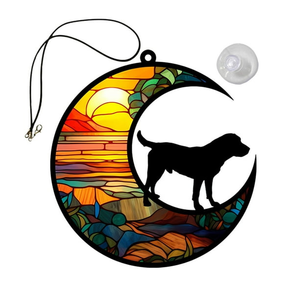 MOVTOTOP Hanging Dog Memorial Plaque Dog on Moon Acrylic Hanging Suncatcher Ornament Pendant
