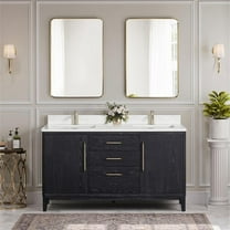 Gara 60M" Double Bath Vanity in Fir Wood Black with White Grain Composite Stone
