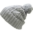 thumbnail image 3 of Light Gray Slouchy Cable Knit Pom Pom Beanie Winter Cap Chunky Skull Hat Ski Kinit Warm New, 3 of 3