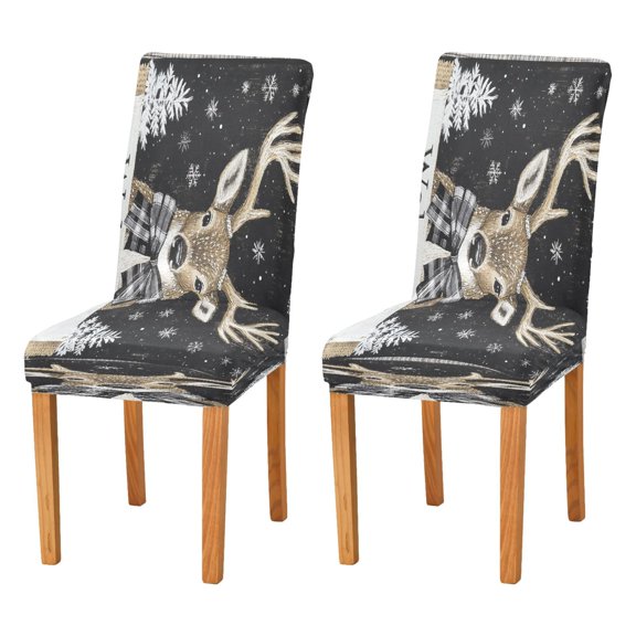 BZSMCE Chairs Slipcovers Dining Chair Covers Deer with Plaid Bowknot Creative Pattern