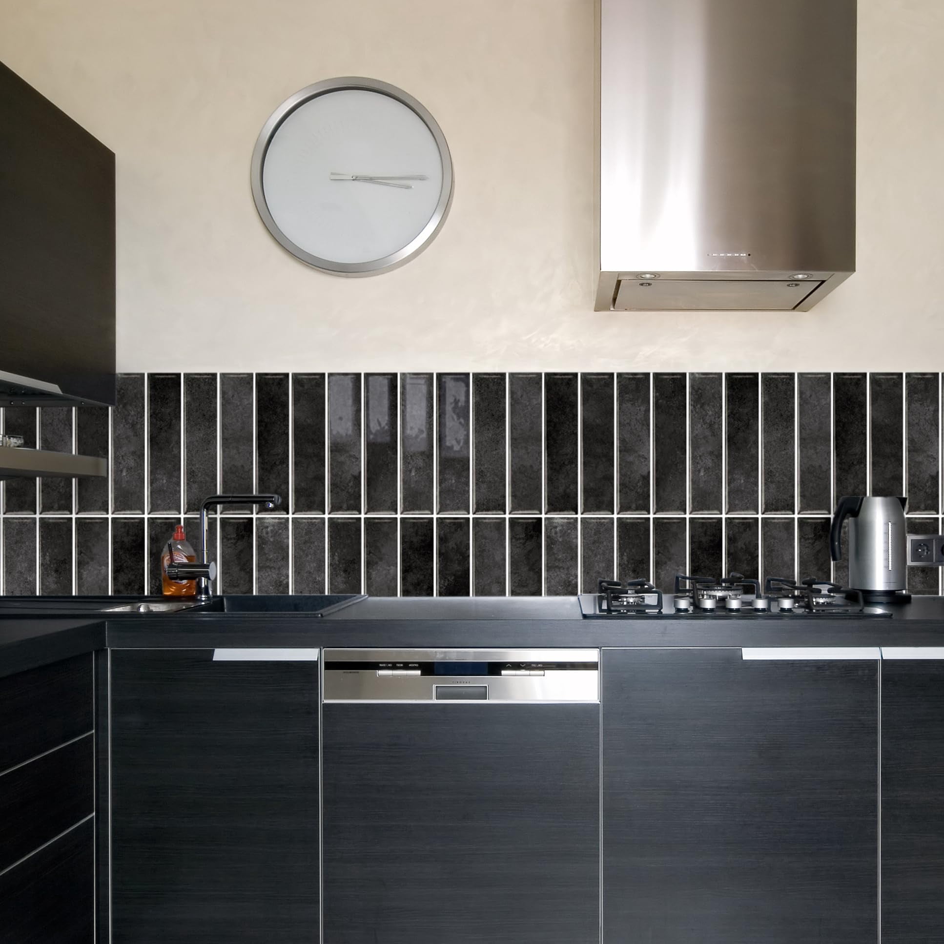 10 Sheets 12" X12inch Black 3d Vinyl Backsplash Tiles  Self-adhesive Peel And Stick Wall Tile Stickers On Subway For Kitchen Bathroom