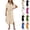 Beige, variant on Oversized Shirt Dress for Women, Plus Size Casual Button Down 3/4 Rolled-Up Sleeve Collared Loose Fit Flowy Maxi Long Dress,M,Wine