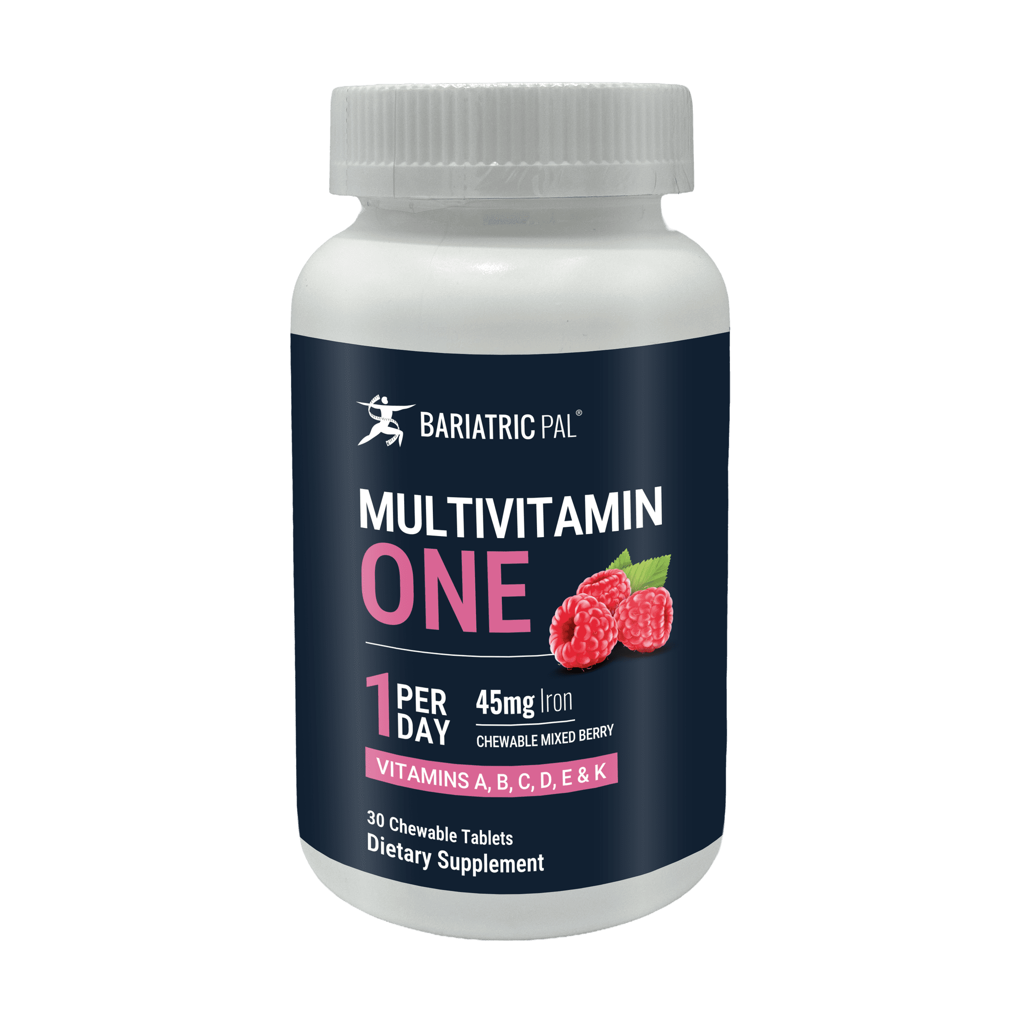 BariatricPal Multivitamin ONE "1 per Day!" Bariatric Multivitamin Chewable with 45mg Iron - Mixed Berry Size: 1-Month Supply
