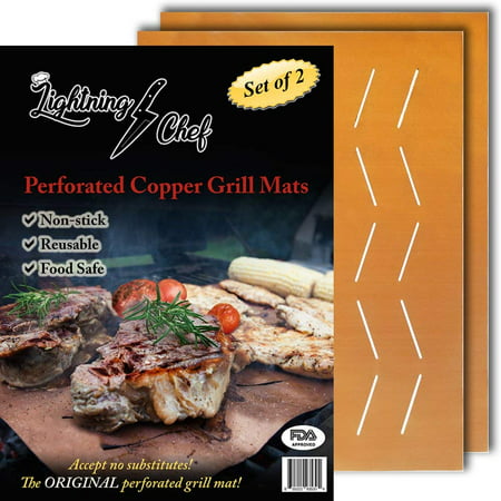 Non-stick Grill Mat ‚Äì NEW Perforated Copper Color Grilling Mats Best BBQ Grill Mat for Charcoal, Wood and Gas Grilling. Reusable Easy to (Best Charcoal Bbq Uk)