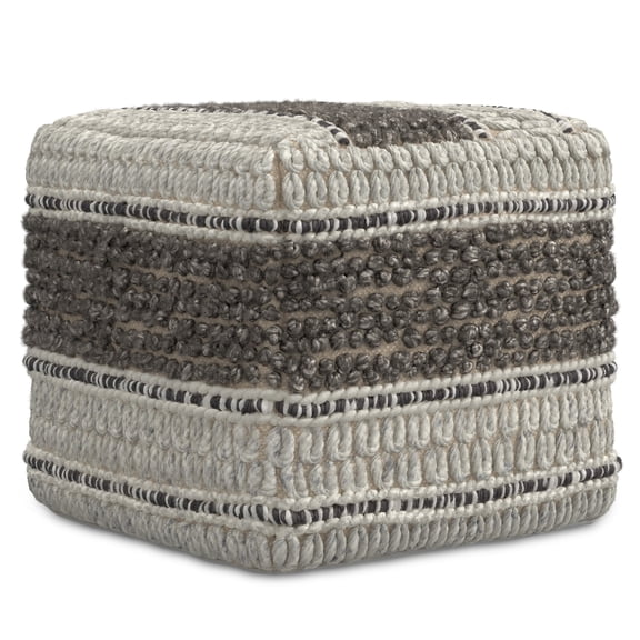 Simpli Home Grady 18W Square Stripe Woven Pouf