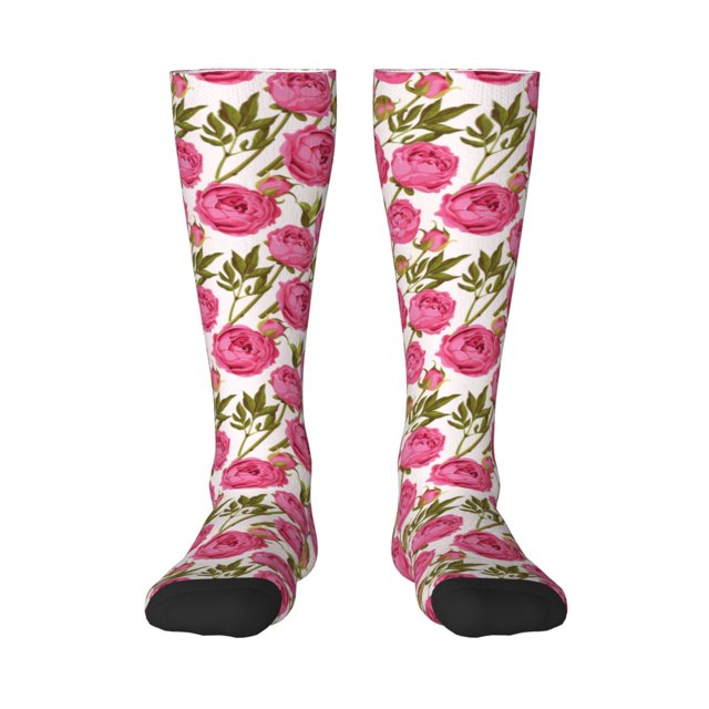 Fotbe Rose Flowers Calcetas Divertidas Estampadas para Hombre y Mujer, Calcetas de Algodón hasta la Rodilla para Caminar, Correr, Enfermería y Embarazo