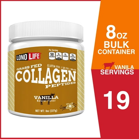 LonoLife Vanilla Flavored Collagen Peptides with 10g Protein, Paleo and Keto Friendly, 8-Ounce Bulk Container