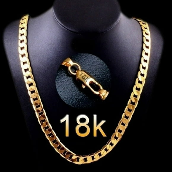 JUNWELL Men 18K Gold Necklace Cuban Chain Necklace For Men Jewelry Gifts