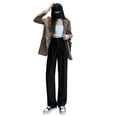 thumbnail image 4 of Pantalones de traje negros Pantalones de mujer Pantalones de verano rectos casuales con forma de pera que adelgazan el cuerpo Pantalones de pierna ancha, 4 of 4