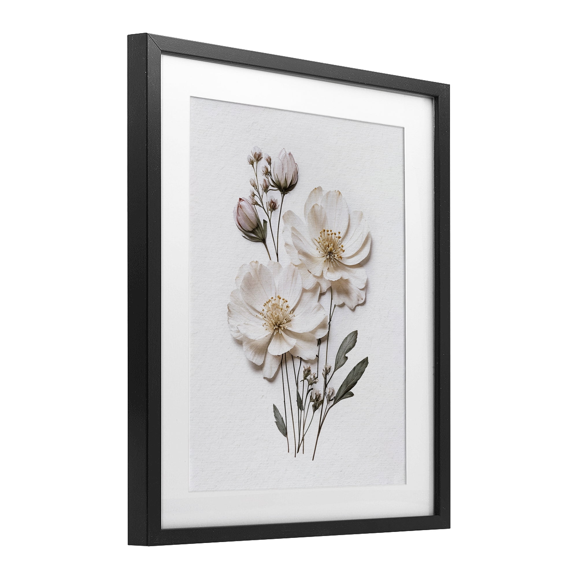 Elegant Pressed Flowers Black Framed Print Under Glass, design by Lettered and Lined