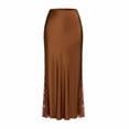 thumbnail image 5 of Gamivast Lace Maxi Skirt for Women High Waisted Smooth Elegant Satin Skirt Side Slit with Sheer Floral Lace Insert Panel Evening Party Cocktail Slip Skirt, 5 of 8