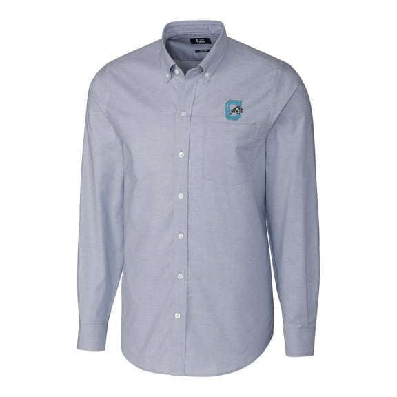 Men's Cutter & Buck Light Blue Citadel Bulldogs Stretch Vault Logo Oxford Long Sleeve Shirt