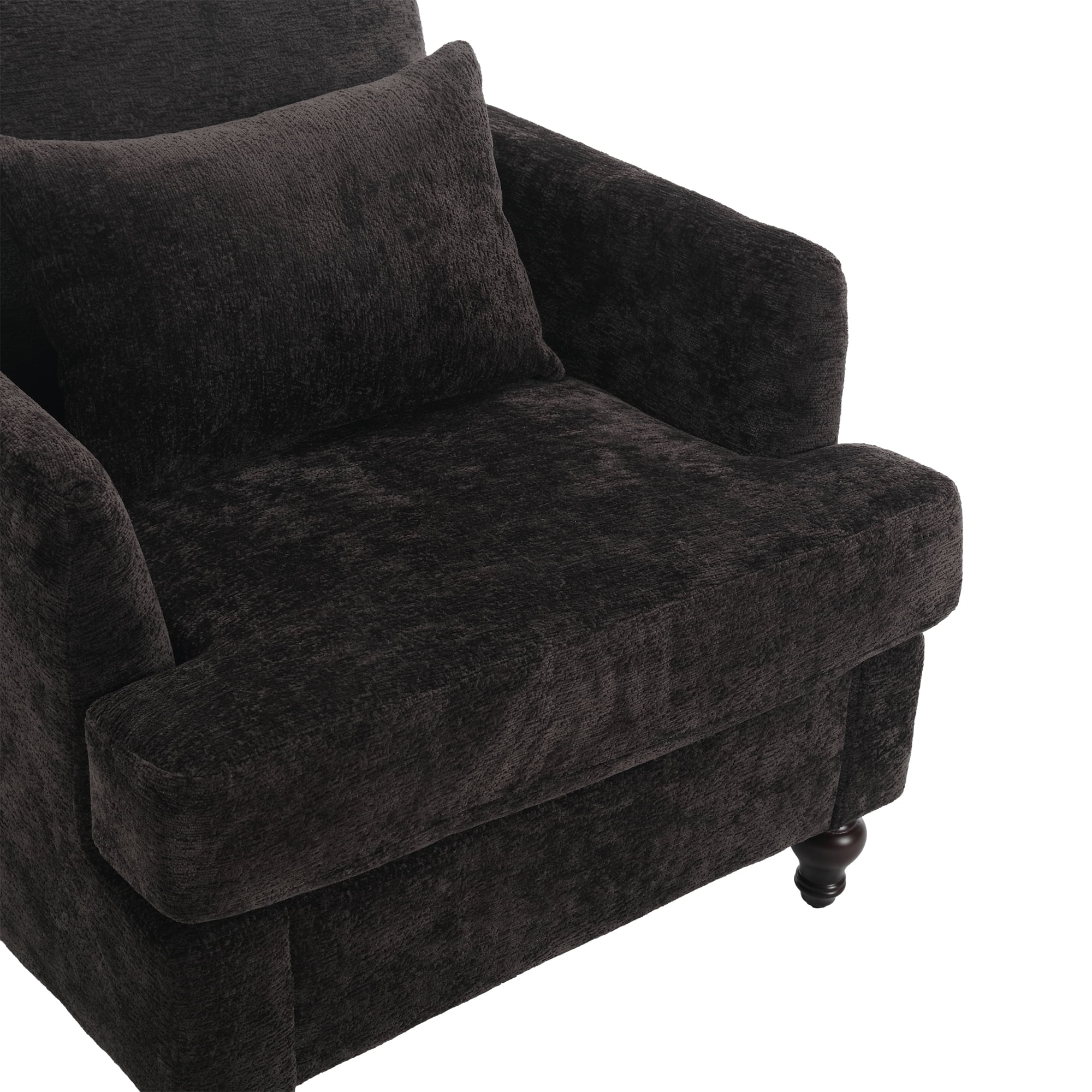 MAYEERTY Wood Frame Armchair, Modern Accent Chair Lounge Chair Tufted Club Chair, Mid Century Modern Arm Chairs with Studded, Solid Wood Frame, for Bedroom, Reading (Black Chenille)