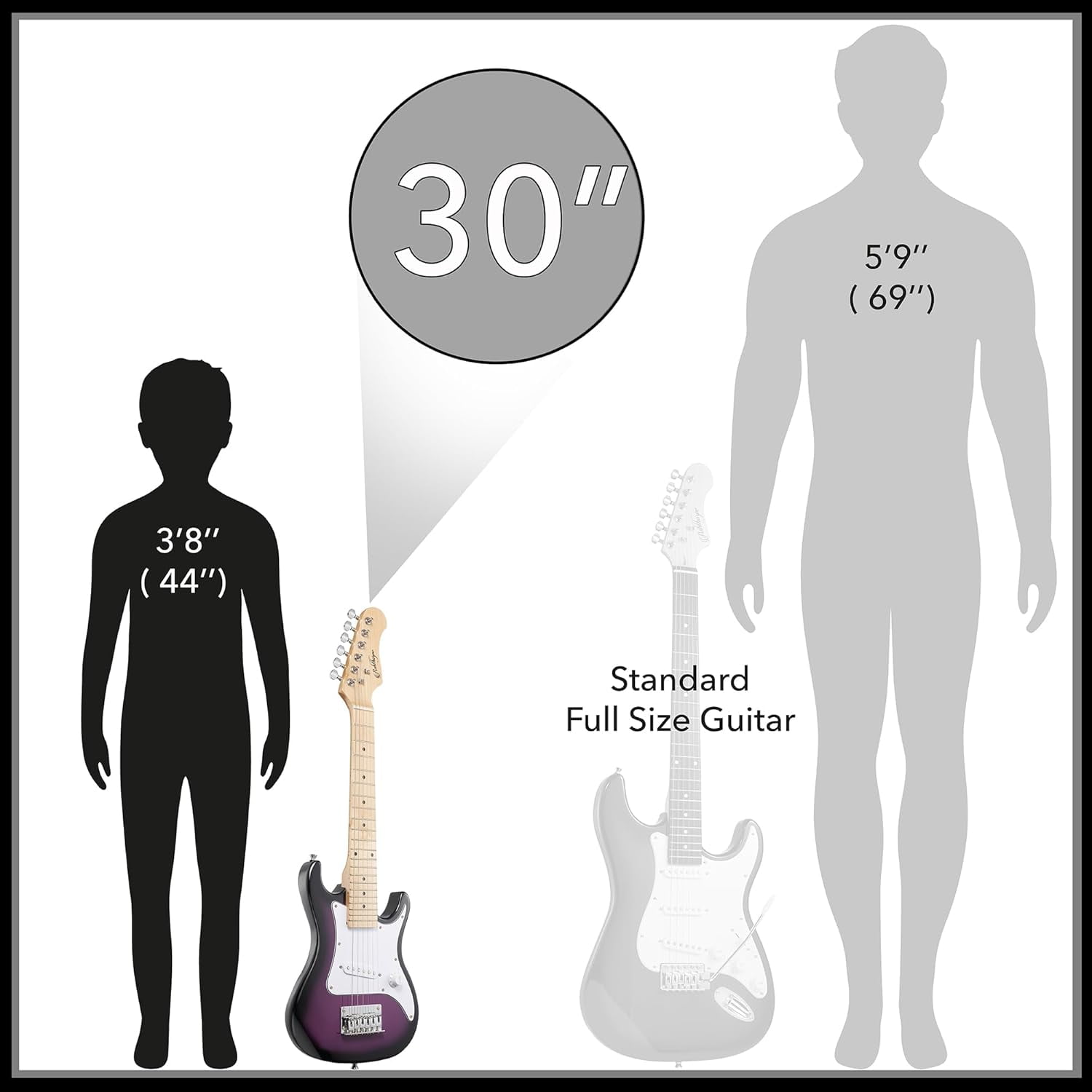 Ashthorpe 30-Inch Beginner Electric Guitar with Amplifier - Purple, Kids Starter Package