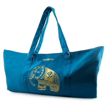 Peace Yoga® Blue Yoga Mat Carrier Tote Bag With Adjustable Straps - Elephant Design