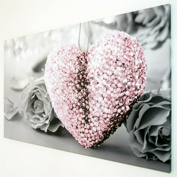 Cogfs Pink Heart And Grey Flower Art Canvas Print Wall Hanging Picture Decor Frameless