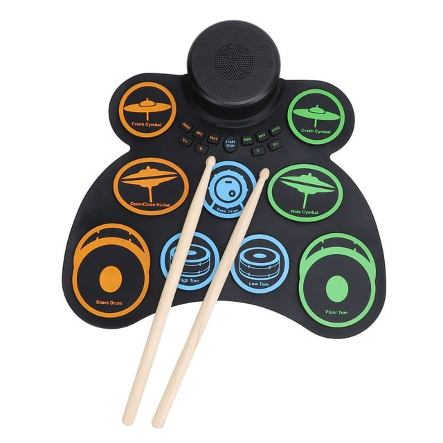 Almohadilla De Práctica De Batería Con Conector Para Auriculares, Almohadilla De Batería Electrónica, Pedales De Batería, 2 Uds., Altavoz, 9 Almohadillas Para Viajar Para