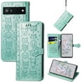 thumbnail image 2 of for Google Pixel 6A Wallet Case, Cat Dog Cartoon Cute Style with ID Card Holder PU Leather Flip Phone Cover Case for Google Pixel 6A MG Green, 2 of 7