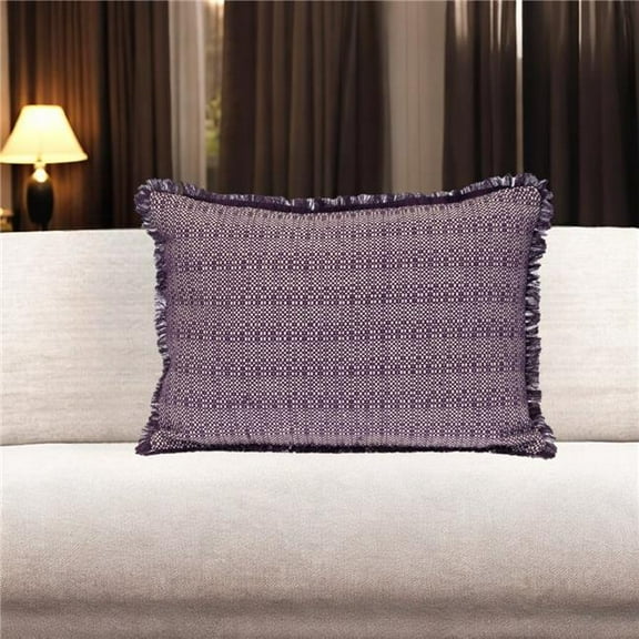 HomeRoots 529246 14 x 20 in. Purple & White Striped Cotton Throw Pillow with Fringe