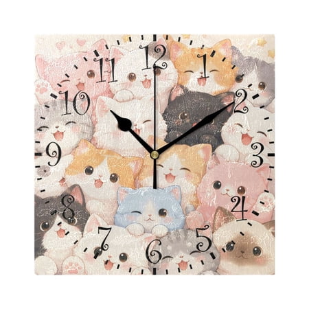 7.78 Black Analog Square Wall Clock Cute Cat Patterns
