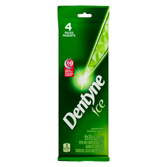 Dentyne Ice Spearmint, Sugar Free Gum, 4 Pack (12 pieces per pack)