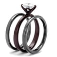 thumbnail image 4 of IP Light Black (IP Gun) & IP Dark Brown (IP coffee) Stainless Steel Ring with AAA Grade CZ in Clear for Women Clear Stone Color Style TK1274DC Size 5, 4 of 5