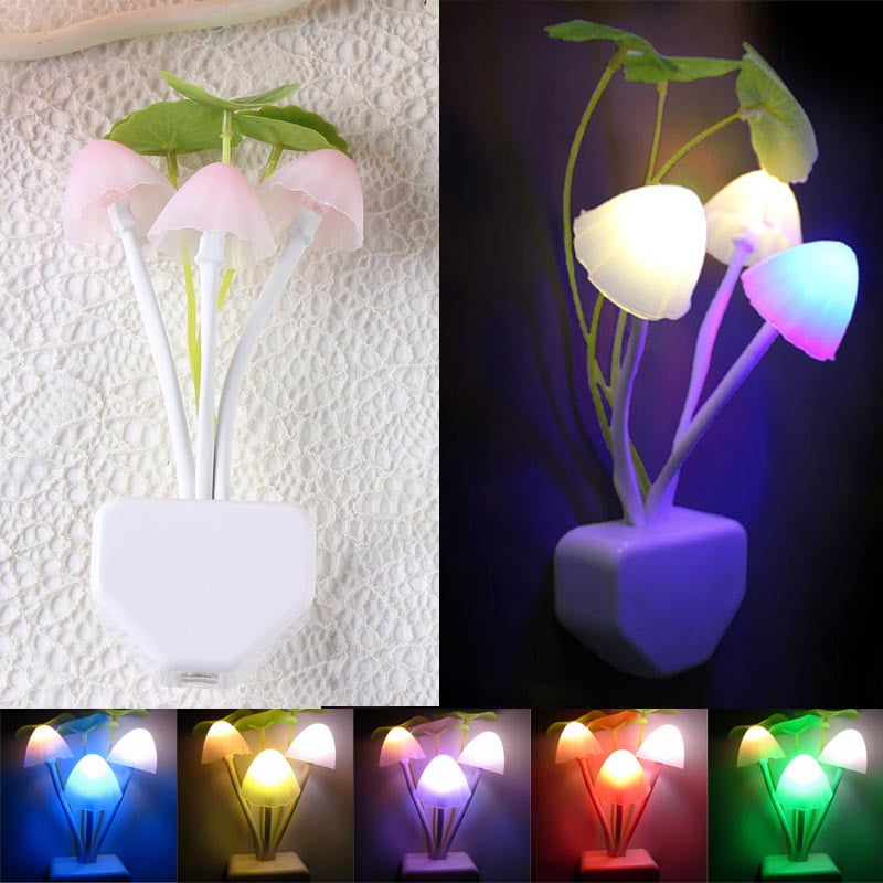 Romantic US Plug Flower Mushroom LED Night Light Sensor Baby Bed Room Lamp Decor 