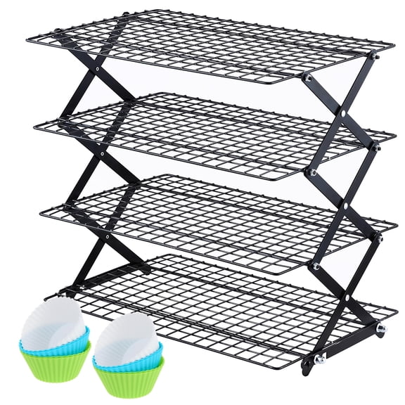 4-Tier Upgraded Collapsible Cooling Rack with Adjustable 3 Setting Design Stackable Roasting Cooking Drying Wire Cooling Rack for Cookies Baking Gifts for Women