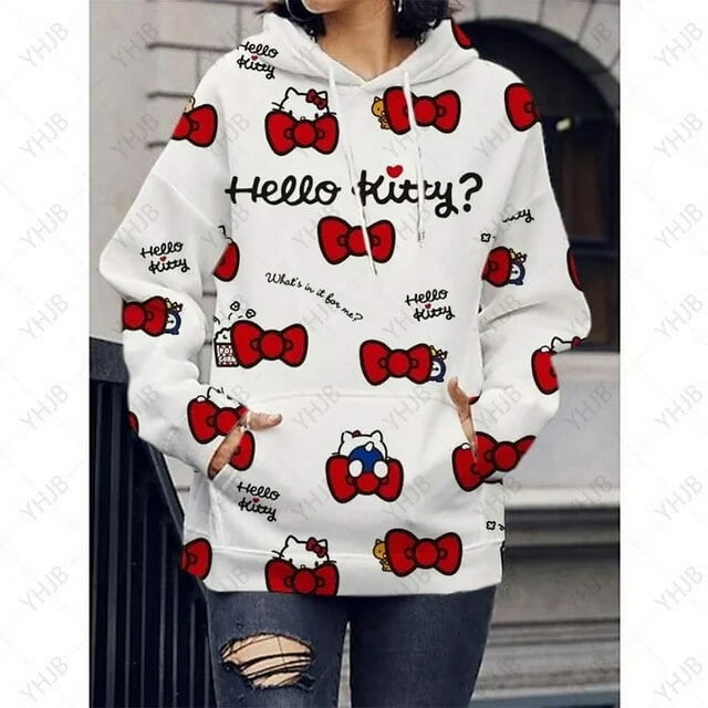 2023 Nouveau Hello Kitty Impression 3D Chandails à Capuchon pour Femmes Chandails Décontractés pour Femmes Chandail à Capuchon à Manches Longues Chandail à Enfiler pour Femme Hoody Chandails