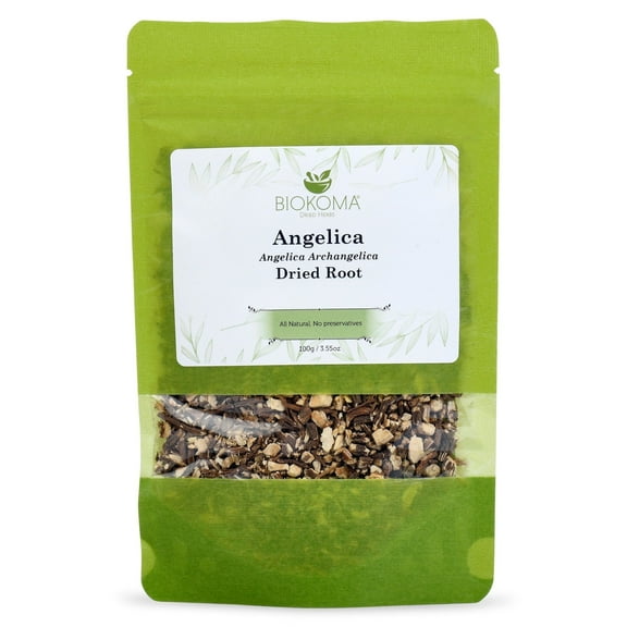 Biokoma Pure and Natural Angelica Dried Root 100g (3.55oz) in Resealable Moisture Proof Pouch Herbal Tea No Additives No Preservatives, Kosher
