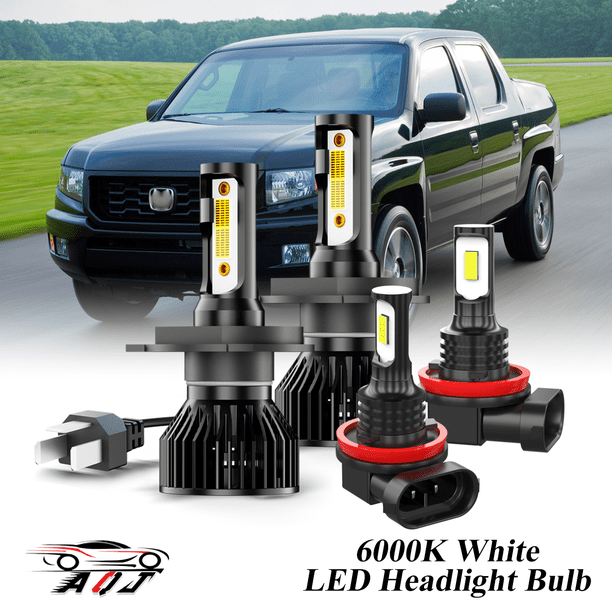 Juego Combinado de Bombillas LED Honda Ridgeline 2006-2014 para Luz Alta/Baja + Antiniebla, Kit de 4 Unidades: 2x 9003/H4 para Faros Principales + 2x H11/H8/H16 para Faros Antiniebla