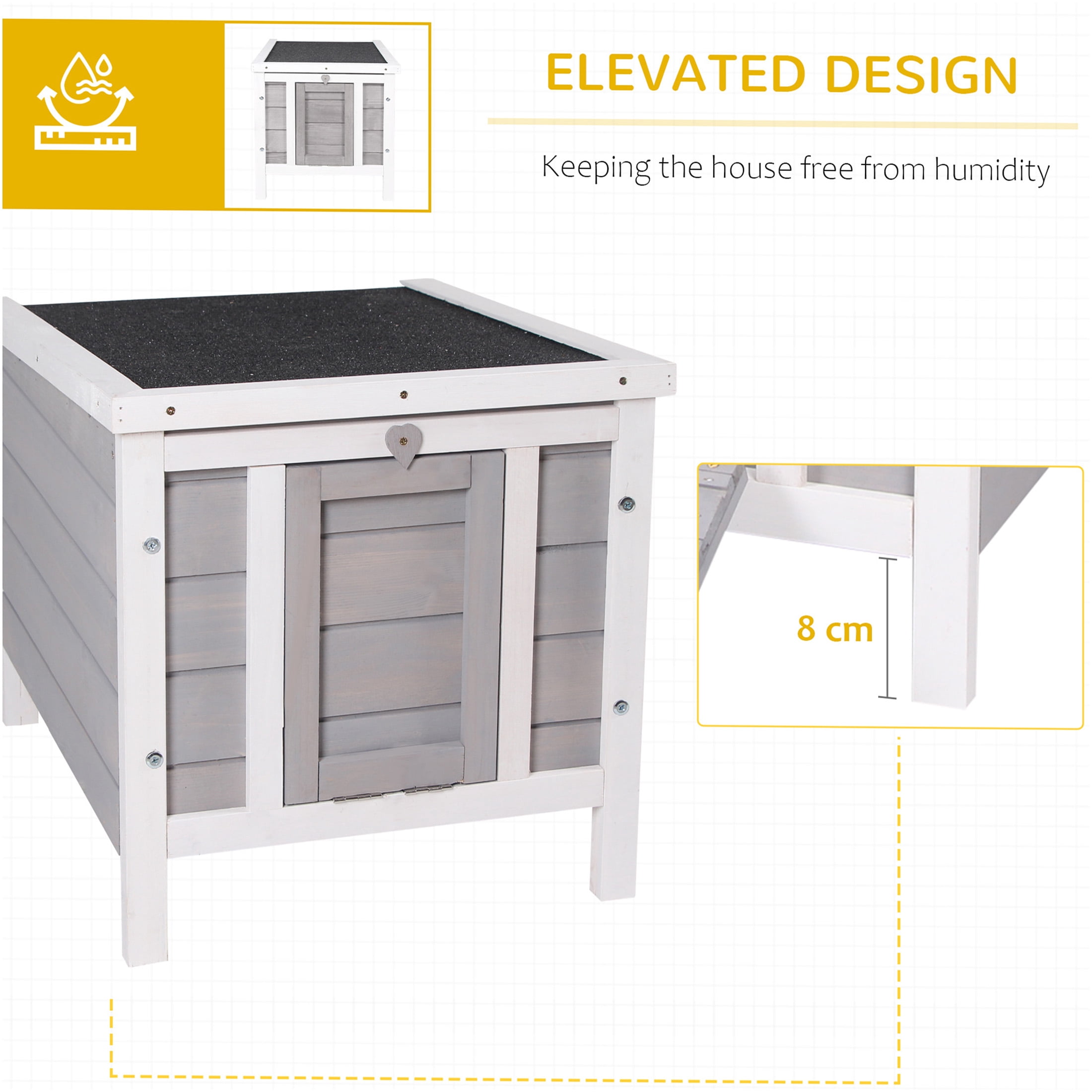 JERFIT Outdoor Rabbit Hutch with Waterproof Roof, Small Animal Cage for Bunny Guinea Pig, Wooden Pet House with Ramp, Elevated Bottom, Gray