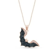 SHREE JEWELS 1ct Real Black & White Diamond Bat Pendant 18" Necklace 14K Solid Rose Gold Finish