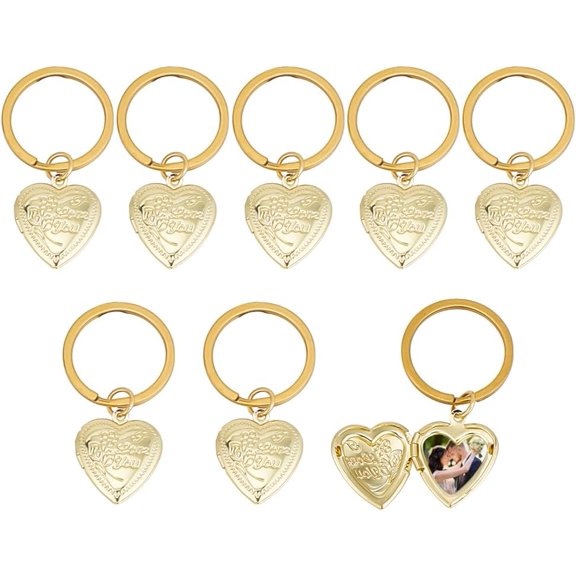 8Pcs Photo Frame Charms Heart Locket Keychains Love Photo Pendants Brass Wedding Photos Charms Memorial Photo Album Pendant for DIY Necklace Keychain Making Gold