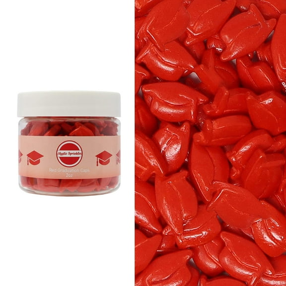 Mystic Sprinkles Candy Shapes Graduation Caps 2oz - Red