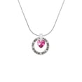 thumbnail image 2 of Delight Jewelry Hot Pink Crystal Heart Silver-tone You Mean the World to Me Ring Necklace, 18", 2 of 4