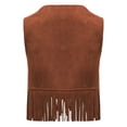 thumbnail image 2 of Ocealan Baby Boys Girls Western Cowboy Fringe Suede Vest Sleeveless Waistcoat Top Brown 3-6M, 2 of 7