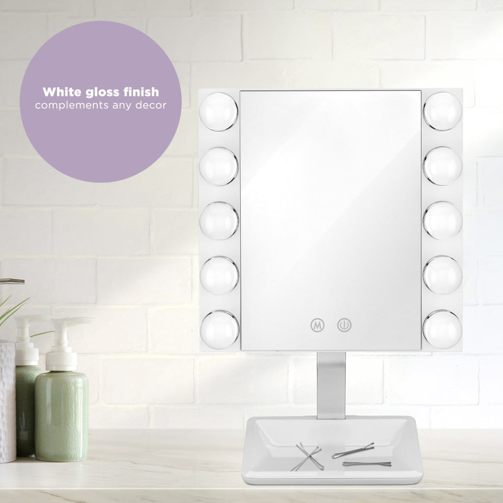 Conair LED Lighted Large Vanity Makeup Mirror, 1x magnification, Free  Standing, White Brushed finish BEHW18