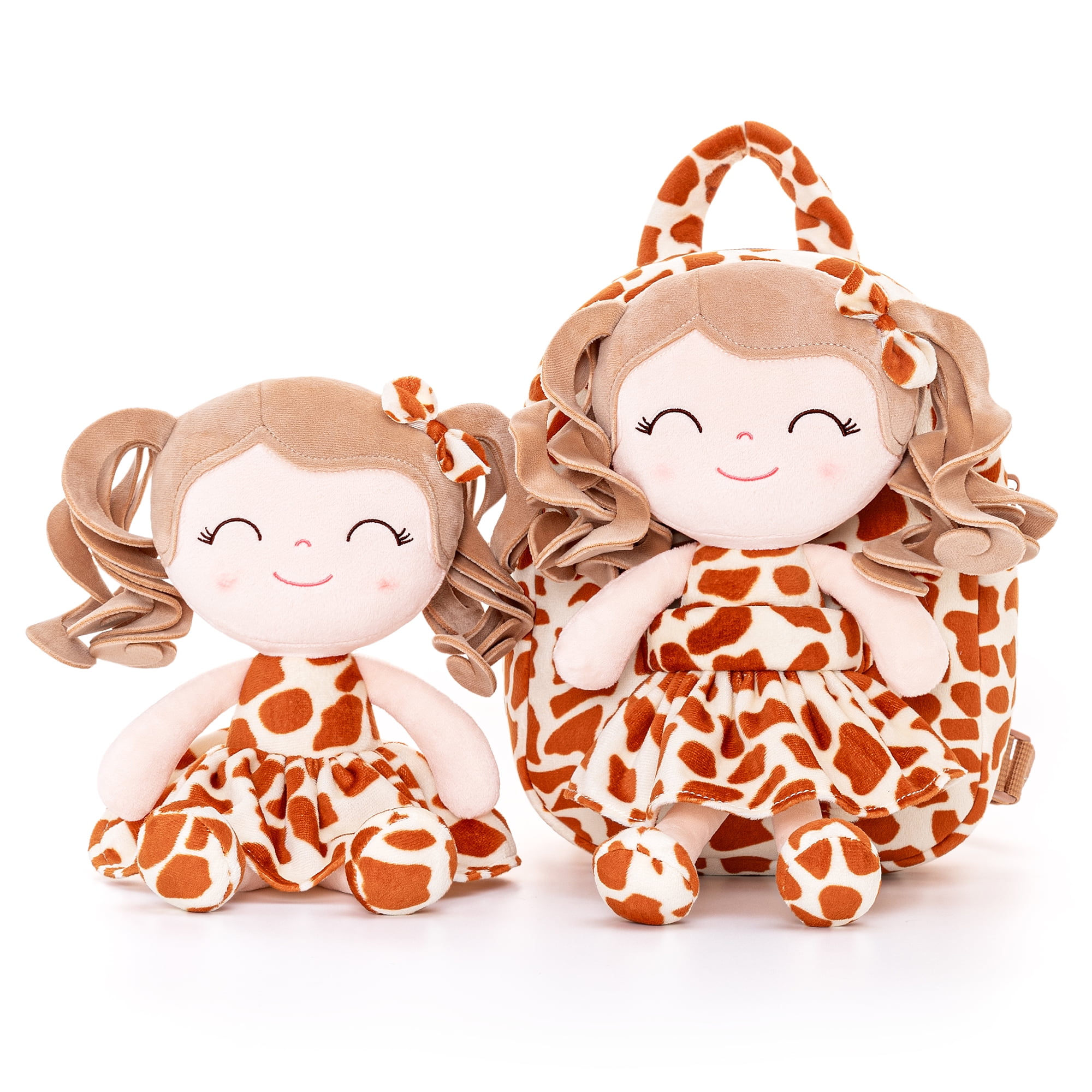 Gloveleya Toddler Kids Doll for Girls Soft Curly Hair Dolls Pocket Wild Animal Series Giraffe Dress 9"