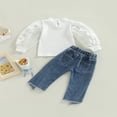 thumbnail image 2 of PENGXIANG Kid Automne Ensemble Manches Longues Fleur Patchwork T-shirt avec Jean Slit Perle, 2 of 6