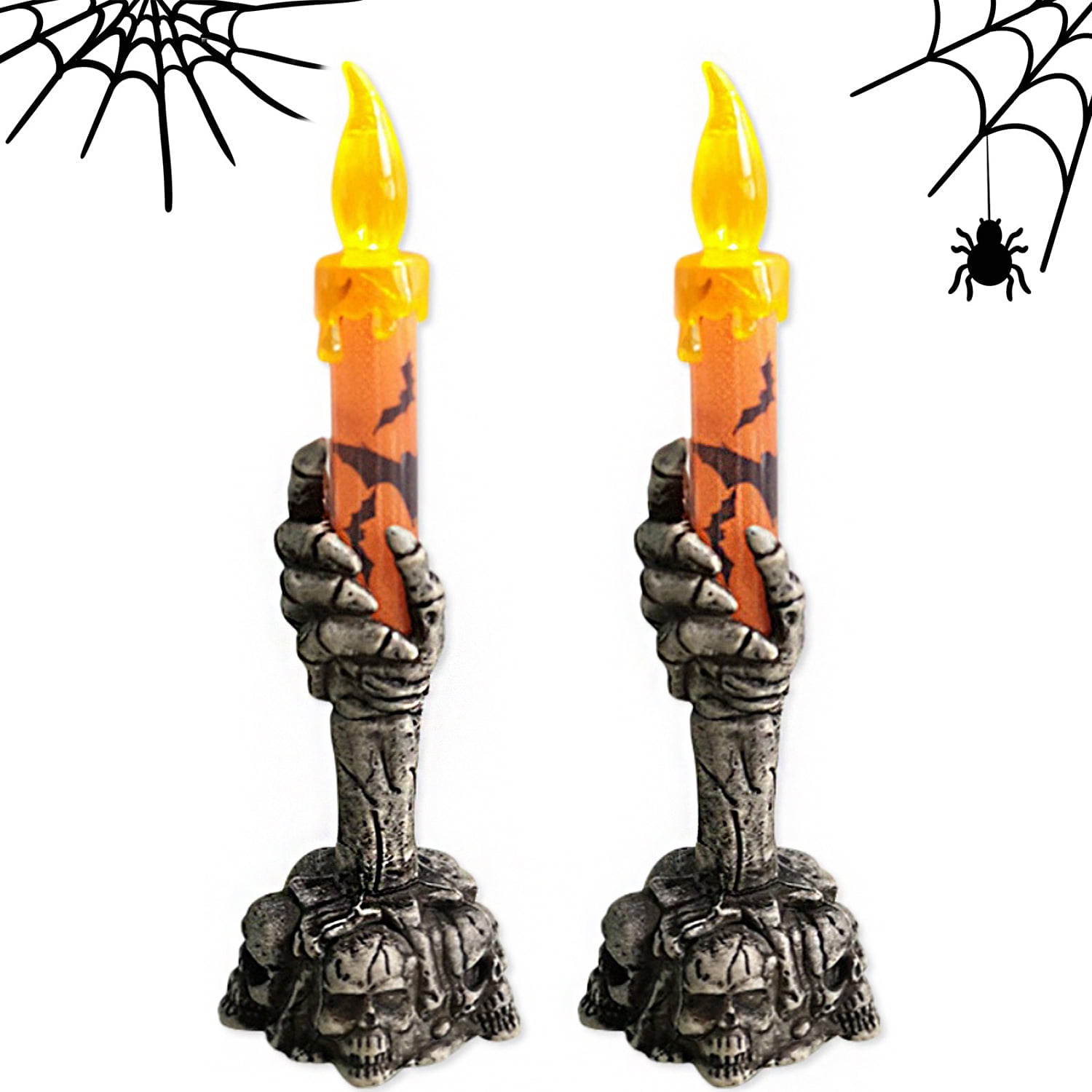 2Pack Halloween Skull Candle Holder Creepy Candelabra with LED