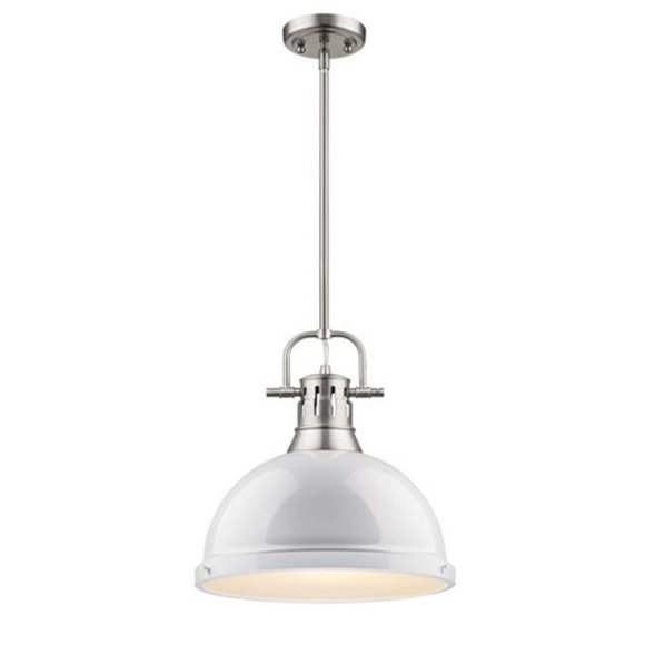 Golden Lighting 3604-L PW-WH Duncan 1 Light Pendant with Rod in Pewter with White Shade