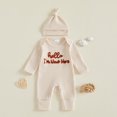 thumbnail image 3 of Cjfdfy Newborn Baby Boy Girl Fall Outfit Hello I'm New Here Print Long Sleeve Ribbed Romper And Hat Infant Cute Coming Home Fall Winter Outfit 0-6 Months, 3 of 9