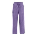 thumbnail image 4 of WTOBBY Women's Casual Wide Leg Elastic Waist Ribbed Knit Loose Bottoms with Pockets Soft Lounge Pants for Home,Purple 2XL, 4 of 8