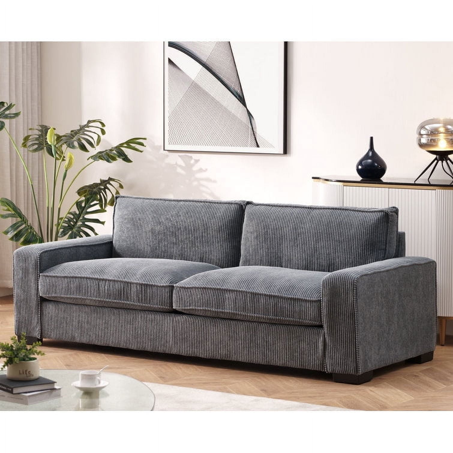 Uspridefurniture Corduroy Luxe Comfortable 3 Seater Couch, Gray