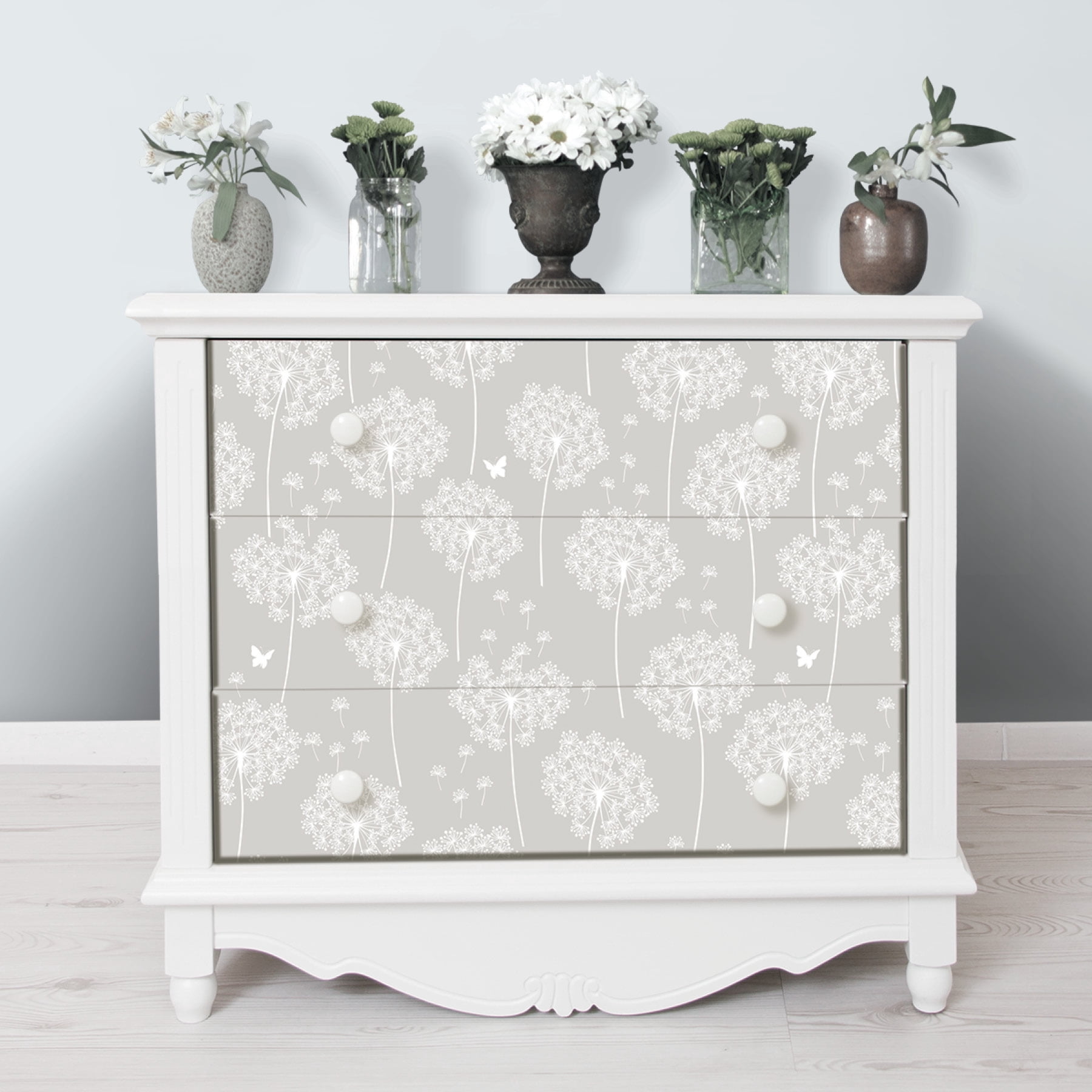 NuWallpaper Dandelion Grey Vinyl Peel And Stick Wallpaper, 216-in by 20.5-in, 30.75 sq. ft.