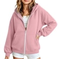 thumbnail image 4 of Girls Solid Fleece Zip Up Hoodie Jacket, Casual Long Sleeve Hooded Sweatshirt Coat, Soft Warm Outerwear for Kids Autumn Winter School Daily Leisure Wear(Pink,3-5 Years), 4 of 5
